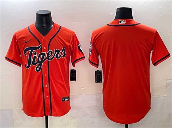 Men%27s Detroit Tigers Blank Orange With Patch Cool Base Stitched Jersey